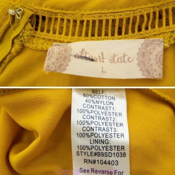NEW Altar'd State mustard yellow lace dress with ruffle neck , L - Picture 14 of 14